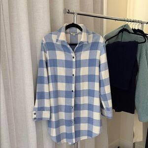 Blue and White Checkered Button-Up Shacket
